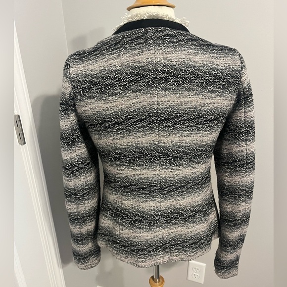 Cynthia Rowley Black/Grey/Pink Fringed Striped Blazer Sz M - Picture 3 of 7